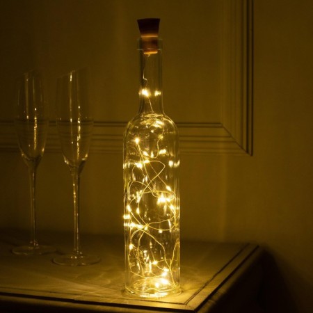 Garland “thread” 2 m dew with a cork, IP44, silver thread, 20 LED, glow warm white, solar battery-1