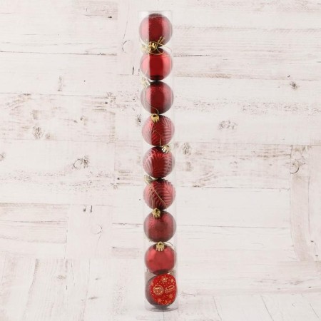 Set of balls plastic D-5 cm, 9 pcs "New Year's branches" burgundy-1