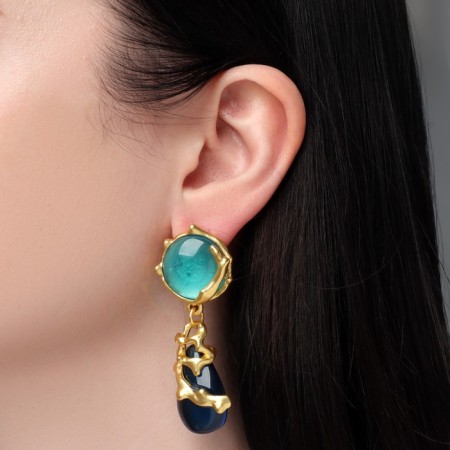 Karst earrings, blue-green color in gold-2