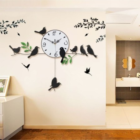 Wall clock, series: pendulum, "birds on the twigs", smooth move, 74 x 52 cm-1
