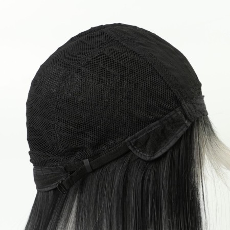 Artificial wig, with a bang, imitation of the skin, 60 cm, black/ashen color-5