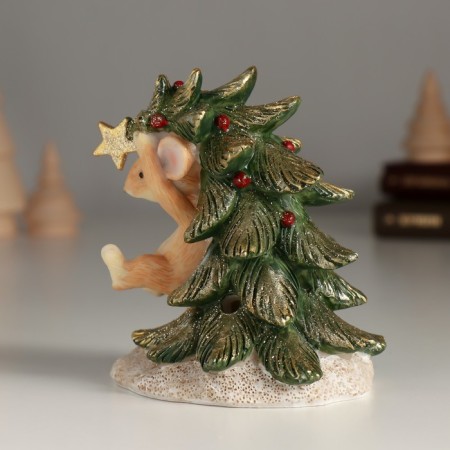 Souvenir Polystone Light "Mouse hangs on the Christmas tree" 9.5x7.5x10 cm-2