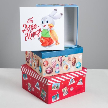 A set of gift boxes 3 in 1 "Soviet", 18 x 18 x 10–22 x 22 x 12 cm, New Year-7