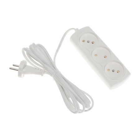 Extension cord Luazon Lighting Eco, 3 sockets, 2.7 m, 6 A, 1300 W, SHVVP 2x0.75 mm2, without salary, white-2
