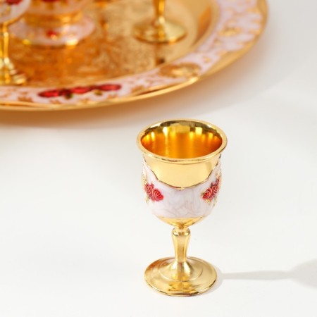 Set of wine jug, 6 glasses and tray "Istanbul. Red roses, patterns" White with gold-2