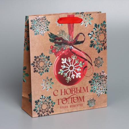 Craft vertical “Snowflake” package, m 26 x 30 x 9 cm, new year