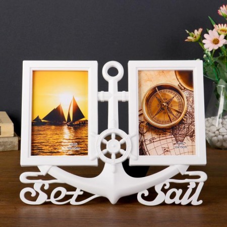 Photo frame plastic in 2 photos 10x15 cm "Anchor" white 23x29 cm