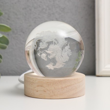 Souvenir glass backlight "Dragon" d = 6 cm stand wood, usb 6.5x6.5x7.5 cm-3