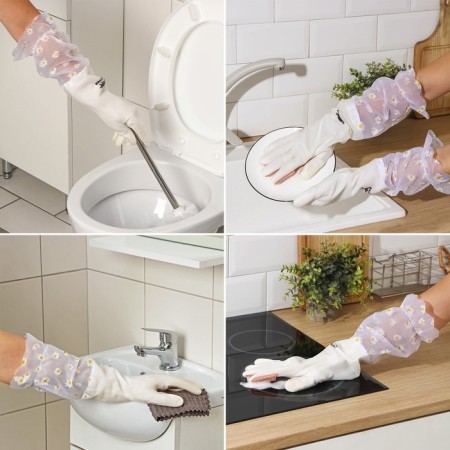 Raccoon household gloves with brushes, cuff and lining, size l, 47 cm, white color-2
