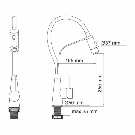 Kitchen mixer Wasserkraft A8417, single -leaf, flexible surge, black-7
