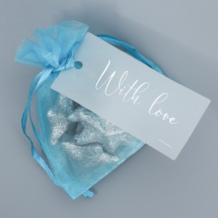 Big an organza bag of blue “sky”, with a nameplate, 10 x 12 cm +/- 1.5 cm-3