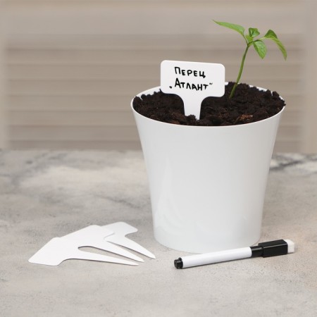 Garden signs for marking, 15 cm, set 10 pcs + marker, plastic, white, Greengo-6
