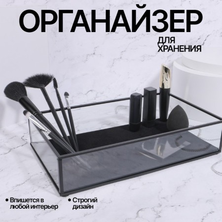 Square organizer for storage, 1 section, glass, 29 × 17.5 × 6.5 cm, the color is transparent/black