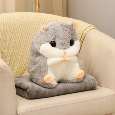Soft toy "Hamster" with a blanket, 30 cm, gray color-1