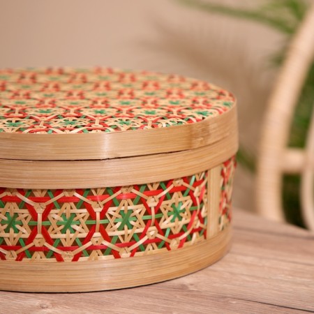 Basket with a covered lid, from bamboo 30x30x13 cm-3