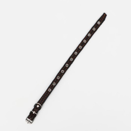 Leather collar on synthetic winterizer, dimensionless, 37 x 1.5 cm, Osh 21-31 cm, black-2