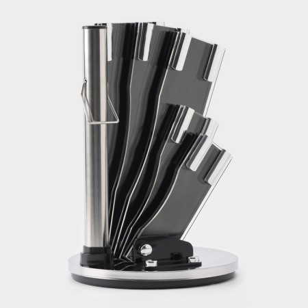 A set of kitchen knives on the ardone stand, 7 objects: 5 knives, musat and scissors, chrome color-11