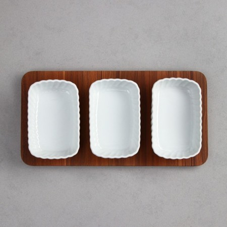 Menzhitsa "Carmen", 3 pcs: 300 ml, rectangular, wooden base, porcelain, Iran-4