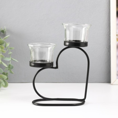 Climber Metal, glass for 2 candles "Heart" d = 2-5 cm black 12x6x17.5 cm-1