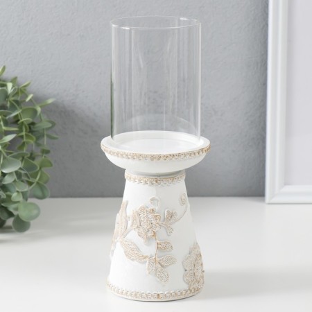 Polystone candlestick for 1 candle "Flowering. Lace" white with a golden patina 9.5x9.5x24.2 cm 984823-1