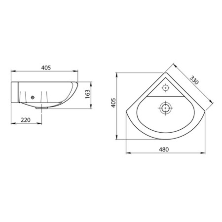 Washbank Santeri "Radian" 1.3130.9.s00.10b.0, 480 x 405 mm, corner, white-2