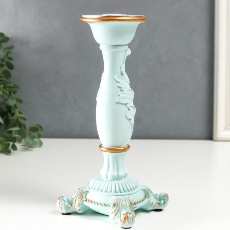 Polystone candlestick for 1 candle "lush sheet" of pale blue 21.5x9x9 cm-3