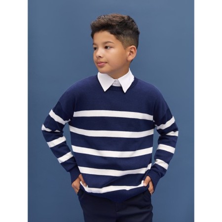 Sweater Knitted Children's Amarobaby Strip, Height 128 cm, Blue Color-12