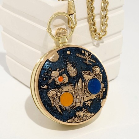The clock is pocket, musical "Cosmos", quartz, d dial-5.9cm, chain L-36.5cm, gold-3