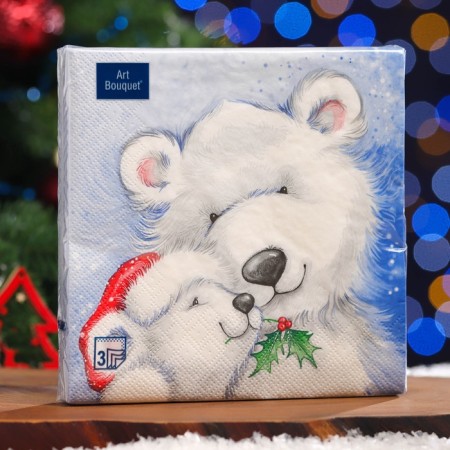 New Year's napkins paper art bouquet "White bears", 3 layers, 33x33 cm, 20 pcs-3