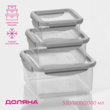 Set of lunch - Boxing Dolyana, 3 pcs, 550 ml, 1.2 l, 2 l, color gray color