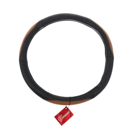 Torso steering wheel, genuine leather, size 38 cm, perforated insert, black and brown-2
