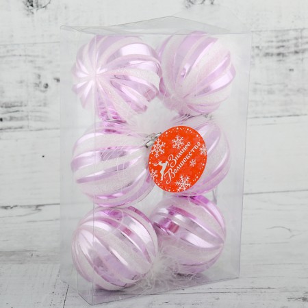 Set of balls plastic D-6 cm, 6 pcs "Fluffy marshmallow" pink-white-1