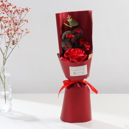 Bouquet of soap petals "Rose and eucalyptus" red 7.5x11x34.5 cm