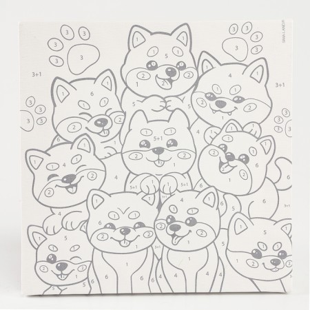 Picture on numbers on a canvas with a subframe for children “Siba-Inu kids”, 17 x 17 cm-2