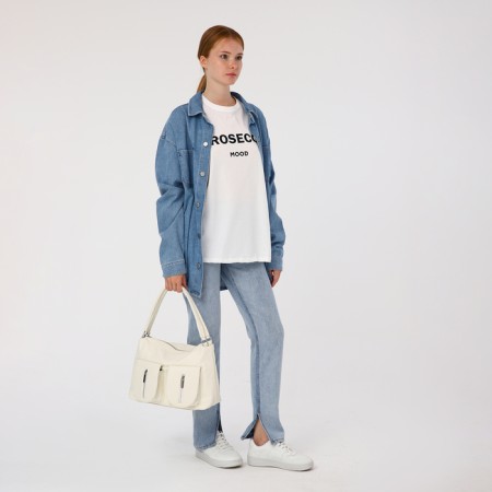 Luggage bag with a zipper, 3 outer pockets, white color-8