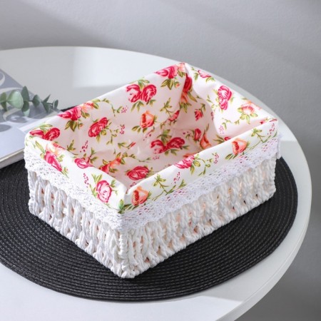 Basket for storage laid handmade Daulaan "Summer", 22 × 16.5 × 10 cm, white color-1