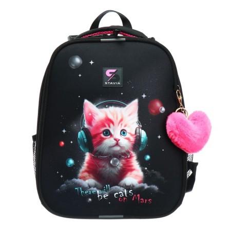 School backpack 38 x 30 x 16 cm, ergonomic back, Stavia "Martian cat", black-2