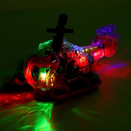 The helicopter "gears", light and sound, works from batteries-7