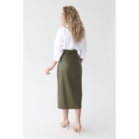 Artificial leather skirt with a belt, size 48-2