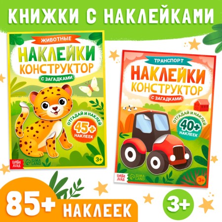 A set of designers with riddles, 2 pcs., More than 85 stickers, 3+