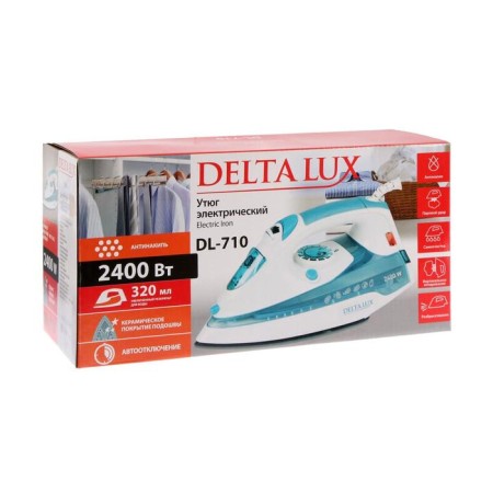Iron Delta Lux DL-710, 2400 W, ceramic sole, 25 g/min, 320 ml, blue and white-7