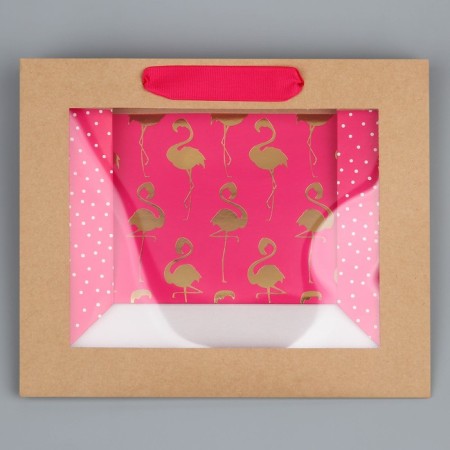 Gift Crafts with a plastic window, packaging, Flamingo, 24 x 20 x 11cm-4