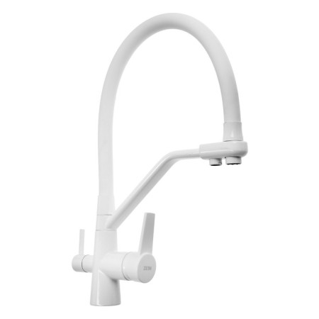 Kitchen mixer Zein Z6973, output for drinking water, silicone spout, brass, white-3