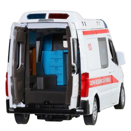 Metal machine "Mercedes Sprinter. Ambulance ”1:32, inertia, white color, light and sound effects-8