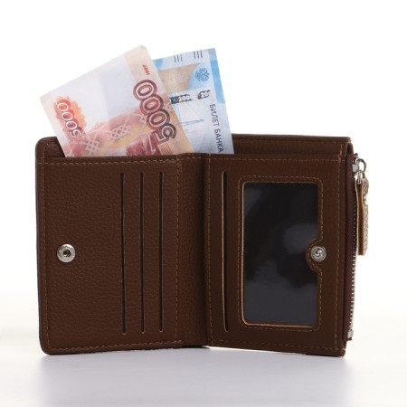 Women's wallet on the button, brown color-4