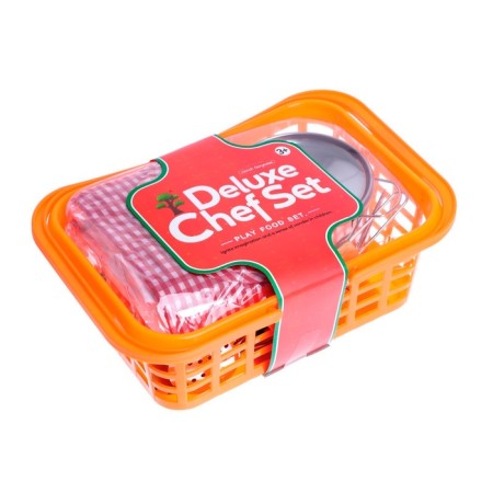 A set of metal dishes "Super Chef", with an apron and a cap, in a basket, mix-9
