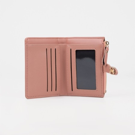 Women's wallet on the button, beige-pink color-3