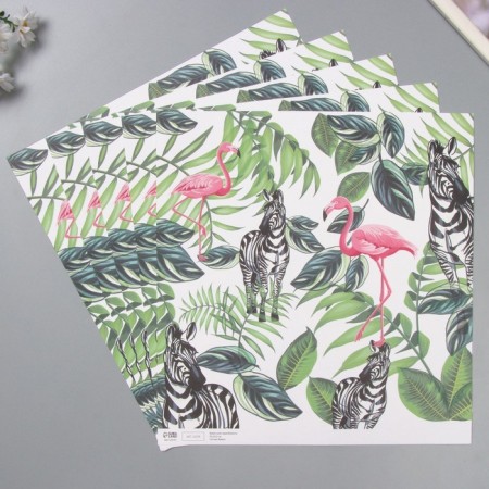 Flamingo and zebra scrapbooking paper density 180 grams set 5 pcs 30.5x32 cm-1