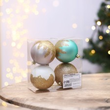 Christmas balls New Year's “Golden Potal”, for the New Year, plastic, D = 8, 4 pcs., Pink color, tiffany, white