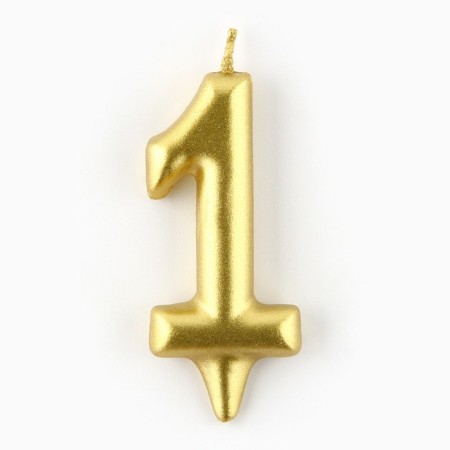 Candle for the cake, the number "1", gold.-2